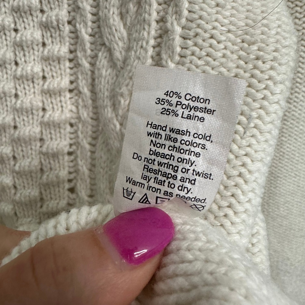 J.Crew Cable‎ Knit Sweater Womens M Cream Cotton Wool Crewneck Fisherman Coastal - Picture 5 of 13